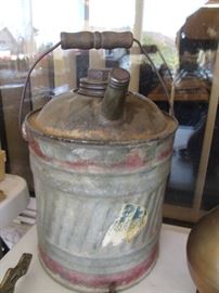 GREAT "Delphos" Kerosene Gas Can!  Galvanized metal with wood handle