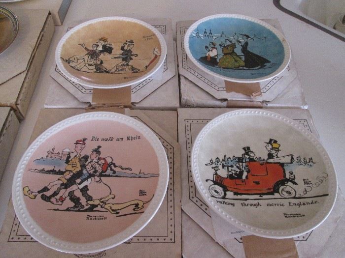 Norman Rockwell Collectible Plate Collection.  Newell PotterySet of "Rockwell on Tour; England, Rome, Rhine, Paris" with Boxes
