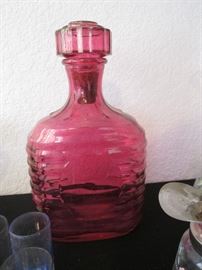 Stunning Ribbed Red Decanter