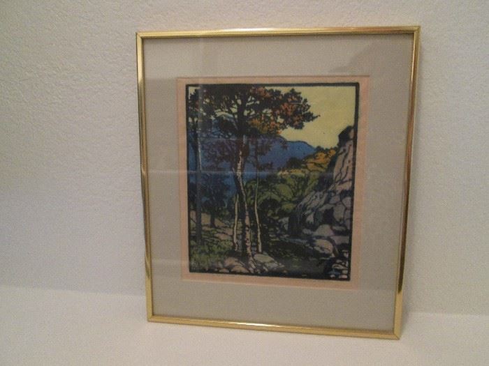 Original wood cut print from Frances Gearhart - signed; famous for American landscapes
