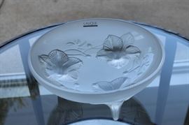 3) Lalique Footed Bowl with 3 Flowers Design -  "Lalique France" script signature.
Size:  9 3/8 Inches Wide x 4 Inches High. 
Asking Price: $625