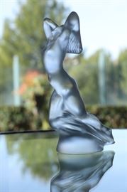 9) Car mascot shape, lady reclining standing backwards, frosted, signed
Size: 9.25 Inches High x 4.5 Inches Wide
Asking Price: $375