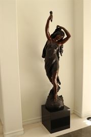 14) Mathurin MOREAU (1822-1912) unusual pair of large of bronze lamps, titled: " Day & Night ", casting Val D' Osne
Size: 5 ft 2 Inches High (w/o Stand) x 16 Inches Wide
76.5 Inches High w/ Stand.  
Asking Price: $25,000