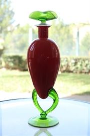 19) Carlo Moretti Vase and cover on foot. Transparent blown, red and green overlay glass. Signed 'Carlo Moretti'.
Size: 14.5 Inches High x 4 Inches Wide
Asking Price: $255