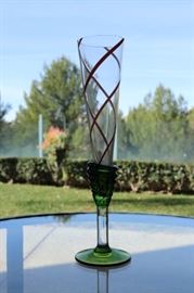 21) Carlo Moretti, Art Glass Vase - Modern colored art glass flute vase. Signed on base. 
Size:2 3/4" Dia. x 10 3/4" H 
Asking Price: $120
