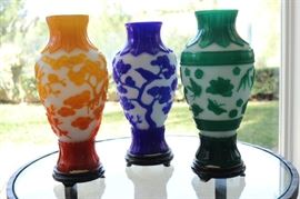 22) Set of 3 Peking Cameo Glass Urns – 
Size:  12 Inches High x 6 Inches Wide
Asking Price: $675 for all 3