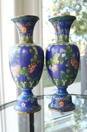 23) Pair of Vintage cloisonné vases with Cobalt blue as the main color. Features large flowers and butterflies.
Size: 13 Inches High x 5 Inches Wide
Asking Price: $280 for Pair