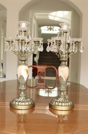 40) ONYX AND CRYSTAL CANDELABRA, PAIR
Size:  22 5/8 Inches High x 10 ¾ Inches Wide
Asking Price: $750 for Pair