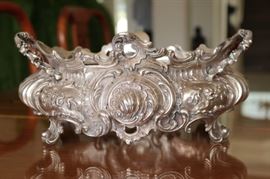 54)  Silver Bowl w/ Insert
Size:  10.5 Inches Long x 7.5 Inches Wide x 5 Inches High
Asking Price: $1,900