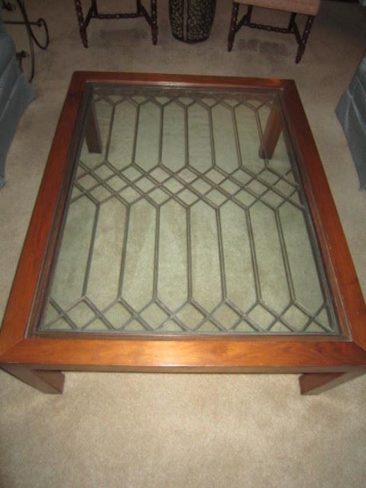 Contemporary table made with antique window piece