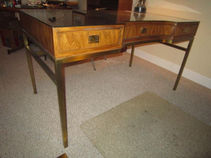 Drexel mid century desk with brass base and hardware