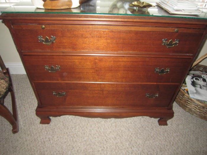 Cavalier "Write away" 3 drawer chest/desk  with pull out writing surface, glass protective top