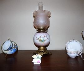 Cup & sauce sets, electrified antique oil lamp
