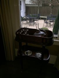Wonderful two shelf table - drinks cart, plants, whatever suits your fancy. tray top is removable from Neiman Marcus originally $1250 asking $260 26"w x 14"d x 34"h