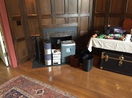 Office supplies, shredder, portable stereo set, trunk and more