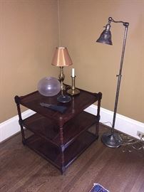 wonderful table and lamps for sale  Three tier table is from Yorkshire House measures 25" sq and 25"high originally $800