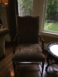 One of a pair of library chairs for sale - gorgeous fabric, good condition!  