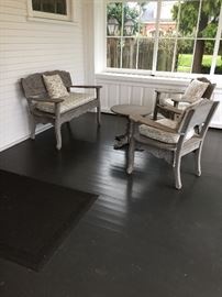 Wonderful outdoor set - carved wood has been well preserved as its only been on a covered porch, cushions included asking $400