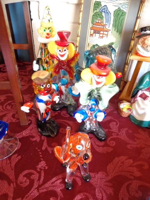 Murano glass clowns