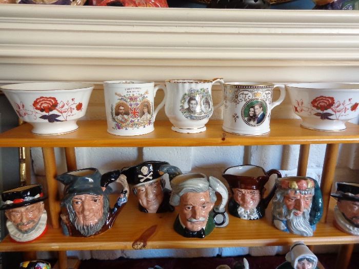 Imari bowls and England's Royal family commemorative mugs.