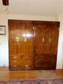Pair of vintage Henredon "Campaign Style" wardrobe cabinets.