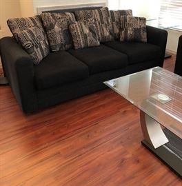 Sofa, Loveseat, Artsy Glass Coffee Table and 2 End Tables 