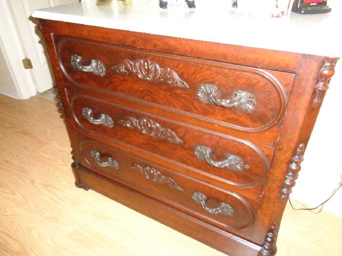 walnut dresser w/marble top, we have the back piece and the mirror