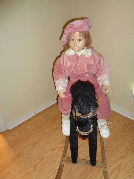 hand painted doll & rocking horse