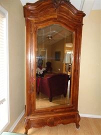 vintage walnut/mahogany armoire w/removeable top knot and pull out drawer in bottom