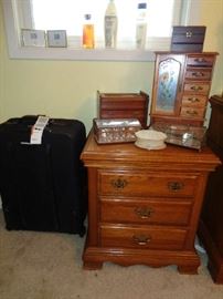 night stand, many jewelry boxes