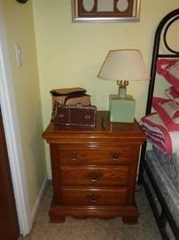 night stand, pair of those green vintage lamps