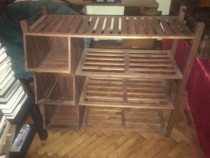 Dark wooden Shoe rack. 18DX36HX48W(measurements are a guess)