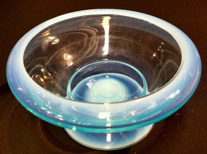vintage hand-blown opalescent blue bowl
