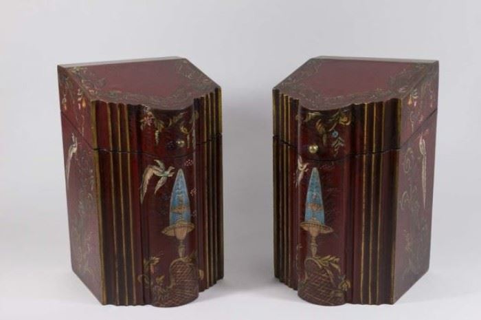 Lot 27: Pair China Red Painted Decorated Knife Boxes