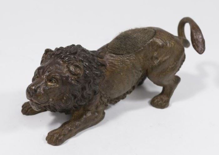 Lot 28: Cold Patinated Bronze Lion Pin Cushion