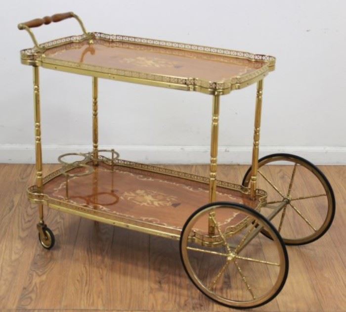 Lot 80: Italian Inlaid & Brass Tea Cart