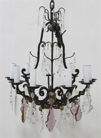 Lot 145: Rococo Style Parcel Gilt Wrought Iron Chandelier
