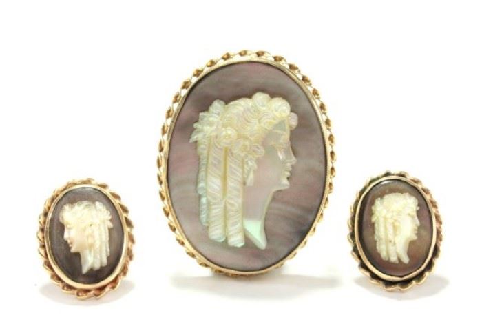 Lot 210: 3-Piece Mother of Pearl Cameo Set