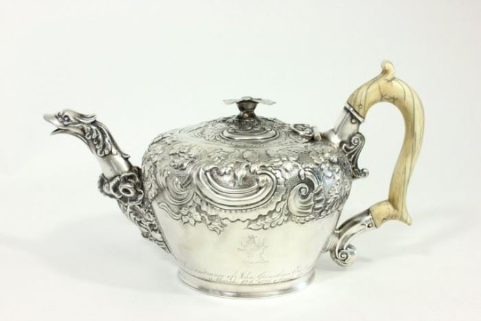 Lot 253: Silver Teapot with Dragon Spout