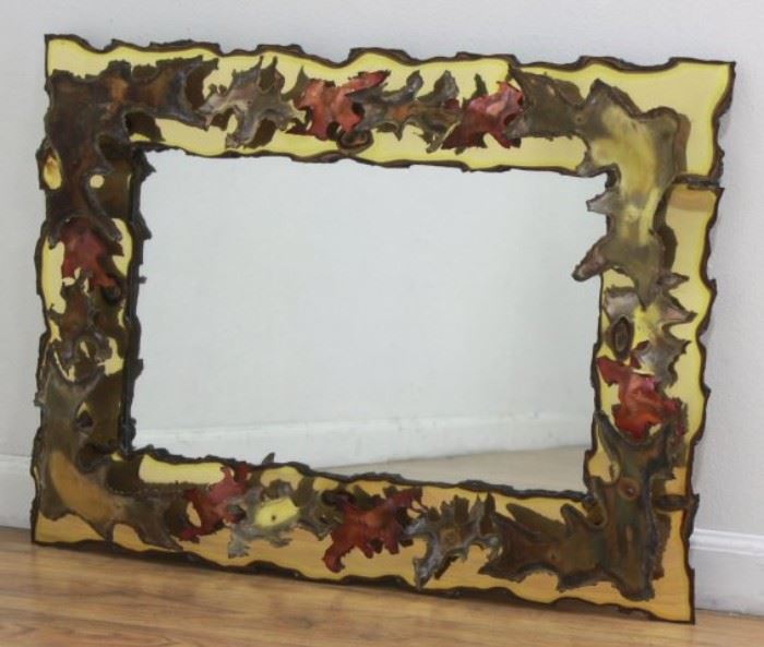 Lot 300: Curtis Jere Style Abstract Patinated Metal Mirror