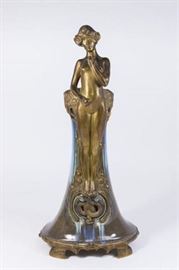 Lot 323: Louchet Art Nouveau Earthenware & Bronze Vase