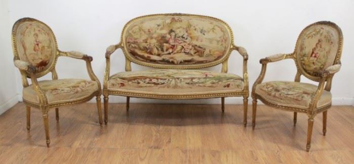 Lot 347: 19th Century French Neoclassic Style Petit Point Suite
