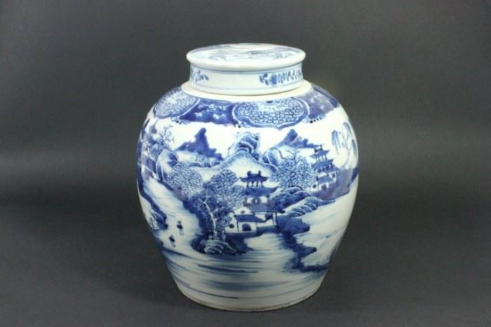 Lot 362: Chinese 19th Century Blue & White Covered Ginger Jar