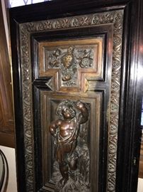 Antique Original French Bronze Doors from 1877. These stunning pieces of art were one part of a large French cabinet. The artwork/design is simply stunning!