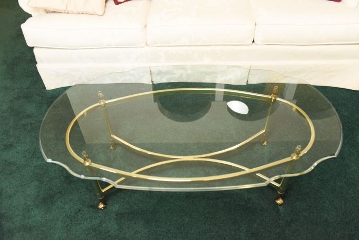 Four Legged Brass Base Coffee Table With Glass Top