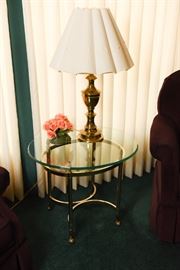 Four Legged Brass Base Side Table With Glass Top