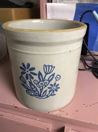 Vintage Crock With Blue Flowers