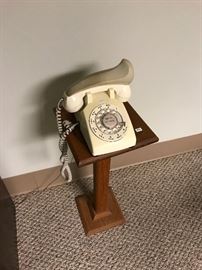VINTAGE PHONE AND WOODEN STAND