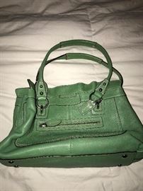 GREEN LEATHER COACH HANDBAG 
