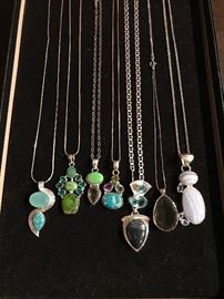 STERLING SILVER TURQUOISE AND GEMSTONE NECKLACES 